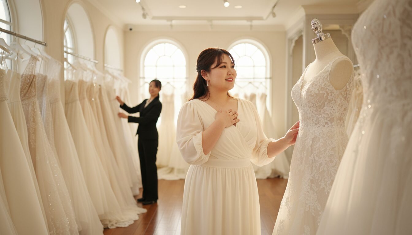 ぽっちゃり花嫁向けのドレス選び。追加料金なしで細見えするデザイン - 1